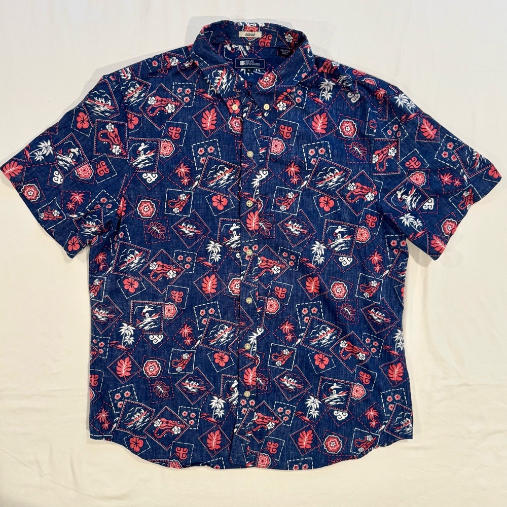 Reyn Spooner Aloha Shirt Mens Large Hawaiian Tropical Button Down Palm Trees